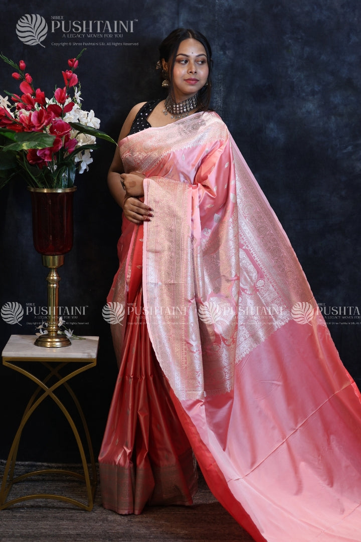 Baby Pink Colour Banarasi Mashru Silk Saree
