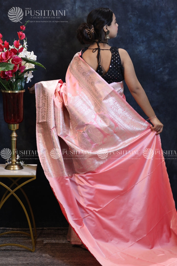Baby Pink Colour Banarasi Mashru Silk Saree