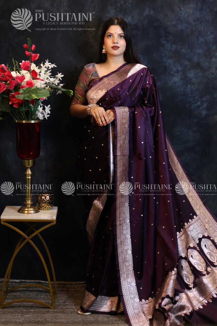 Banarasi Mashru Silk Purple Saree