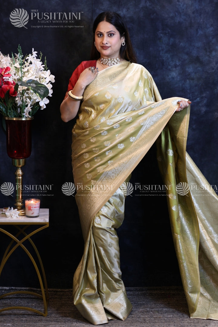 Elegant Gold Banarasi Mashru Silk Saree