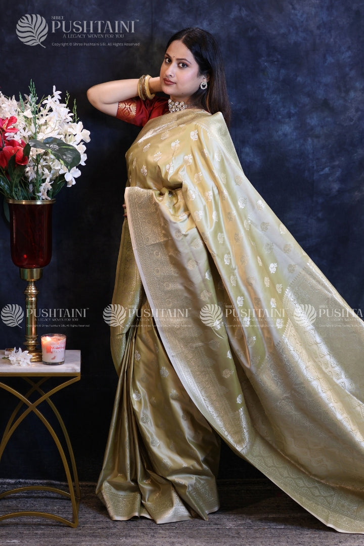 Elegant Gold Banarasi Mashru Silk Saree