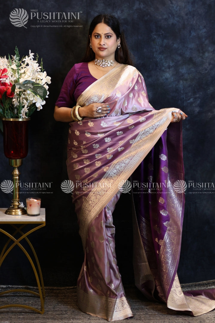 Banarasi Mashru Silk Purple Colour Saree