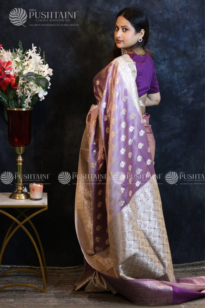 Banarasi Mashru Silk Purple Colour Saree