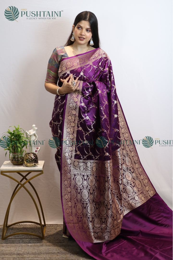 Banarasi Mashru Silk Purple Colour Jaal Work Saree