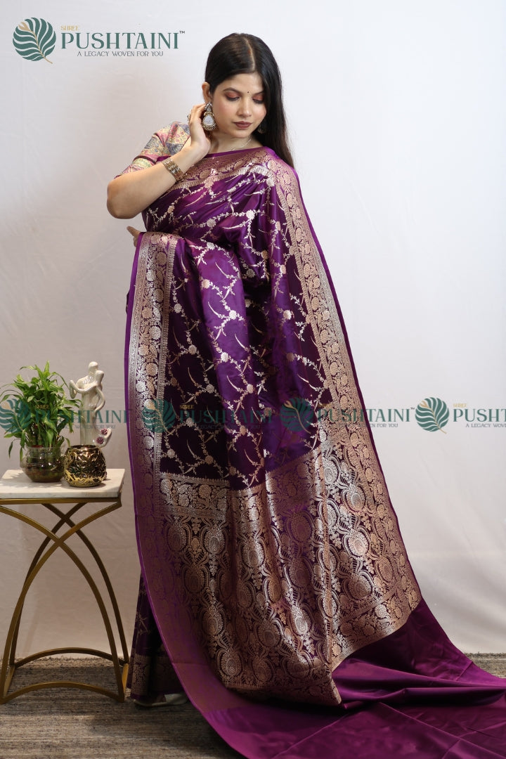 Banarasi Mashru Silk Purple Colour Jaal Work Saree