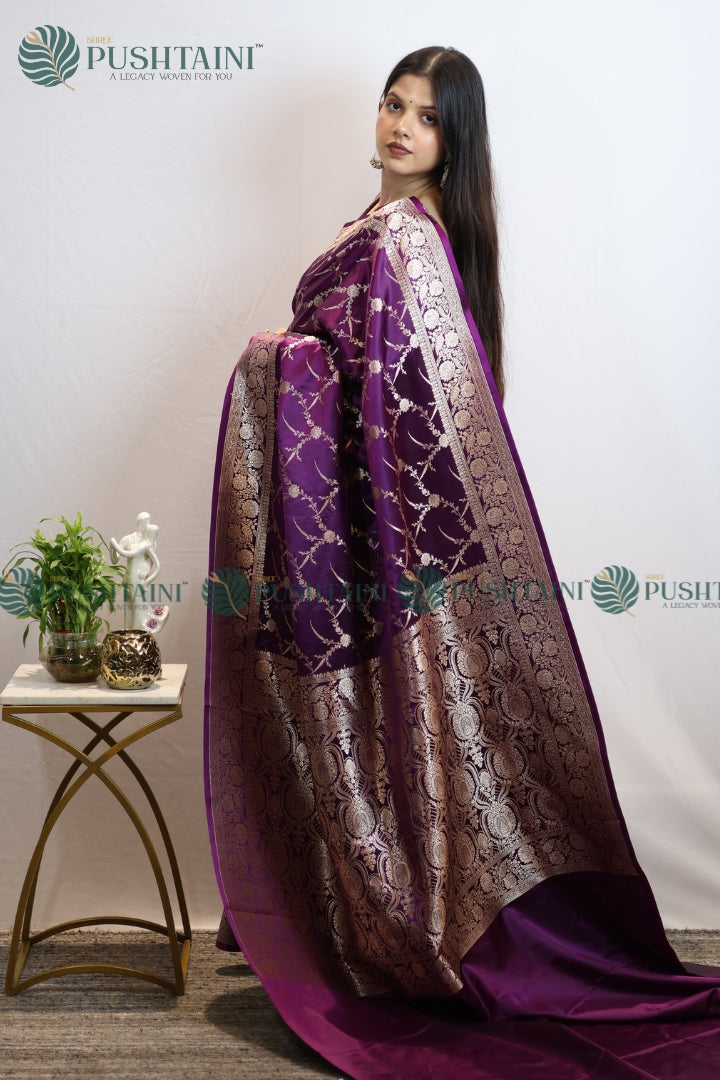 Banarasi Mashru Silk Purple Colour Jaal Work Saree