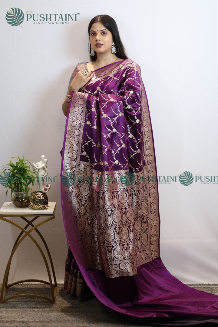 Banarasi Mashru Silk Purple Colour Jaal Work Saree