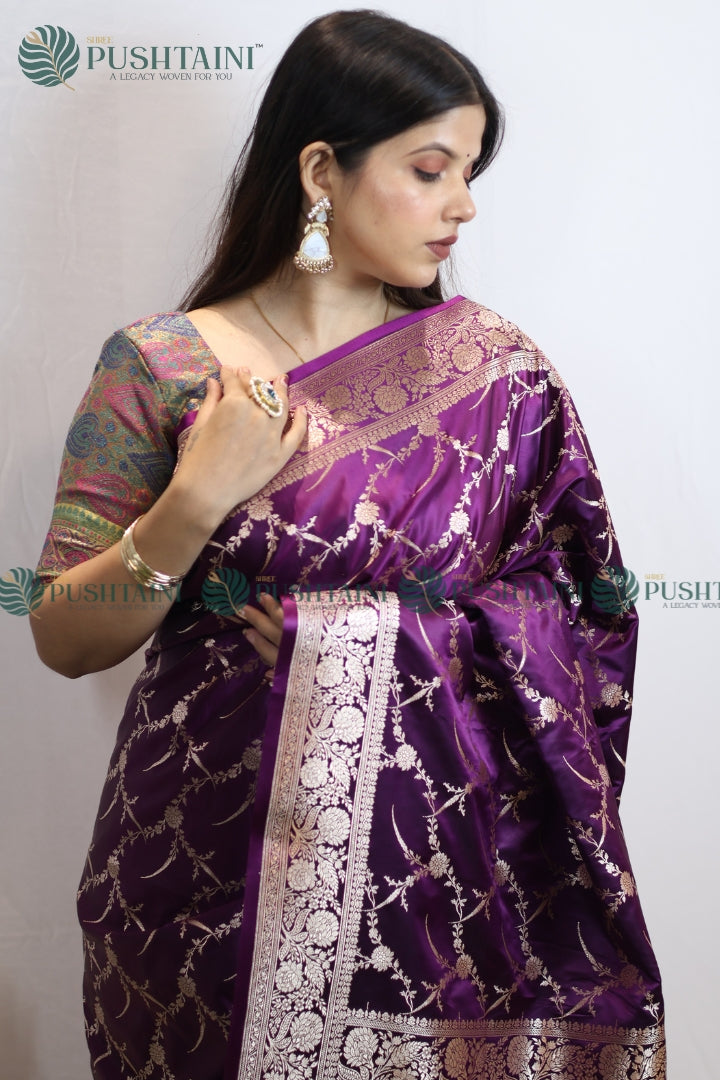 Banarasi Mashru Silk Purple Colour Jaal Work Saree