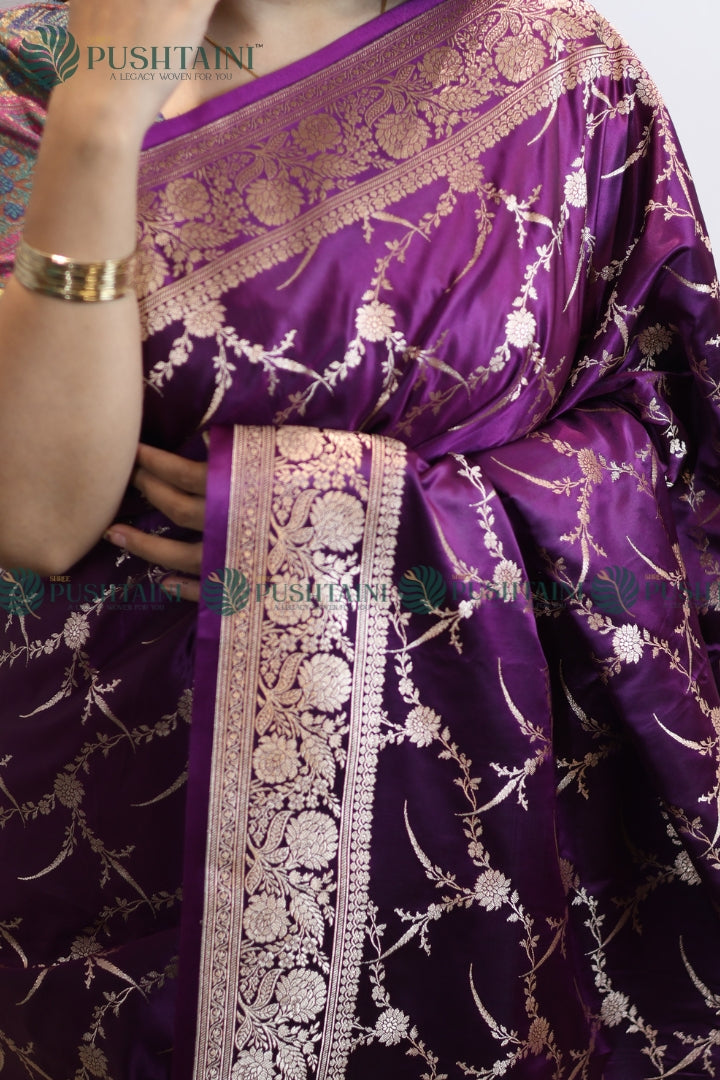 Banarasi Mashru Silk Purple Colour Jaal Work Saree