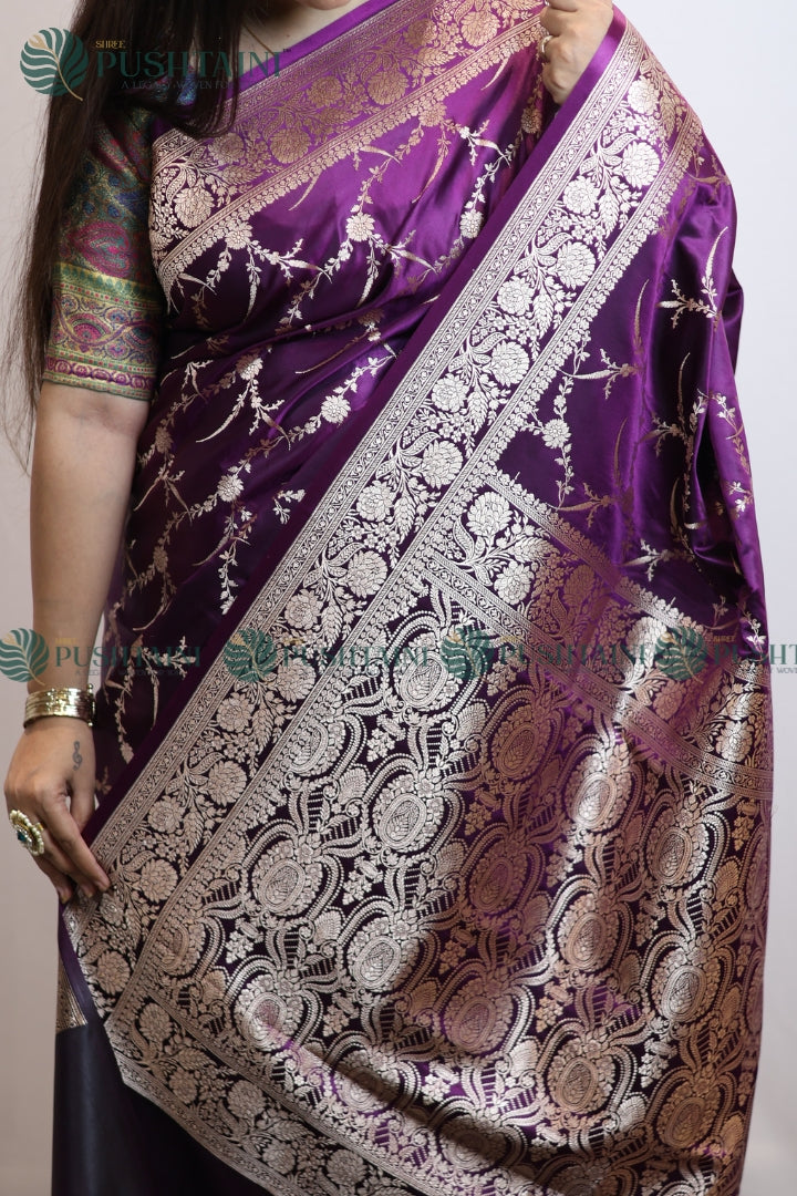 Banarasi Mashru Silk Purple Colour Jaal Work Saree