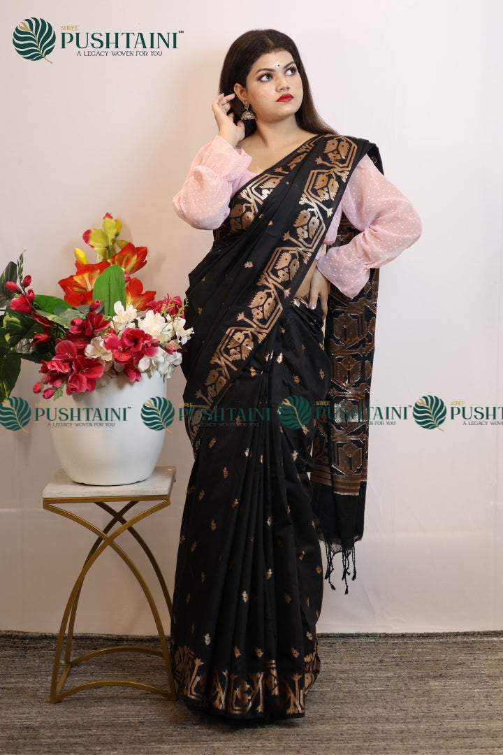 Black Cotton Silk Fancy Saree