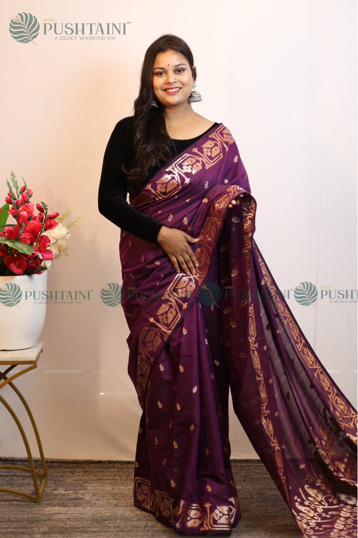 Purple Cotton Silk Fancy Saree