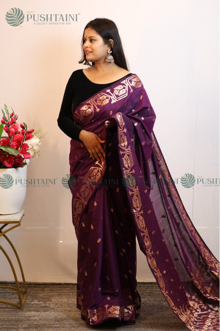Purple Cotton Silk Fancy Saree