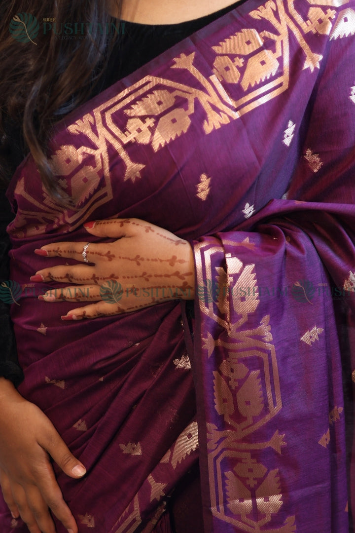 Purple Cotton Silk Fancy Saree