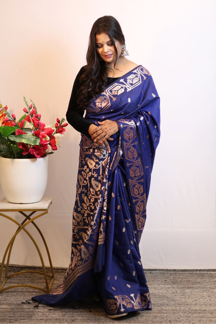 Navy Blue Cotton Silk Fancy Saree