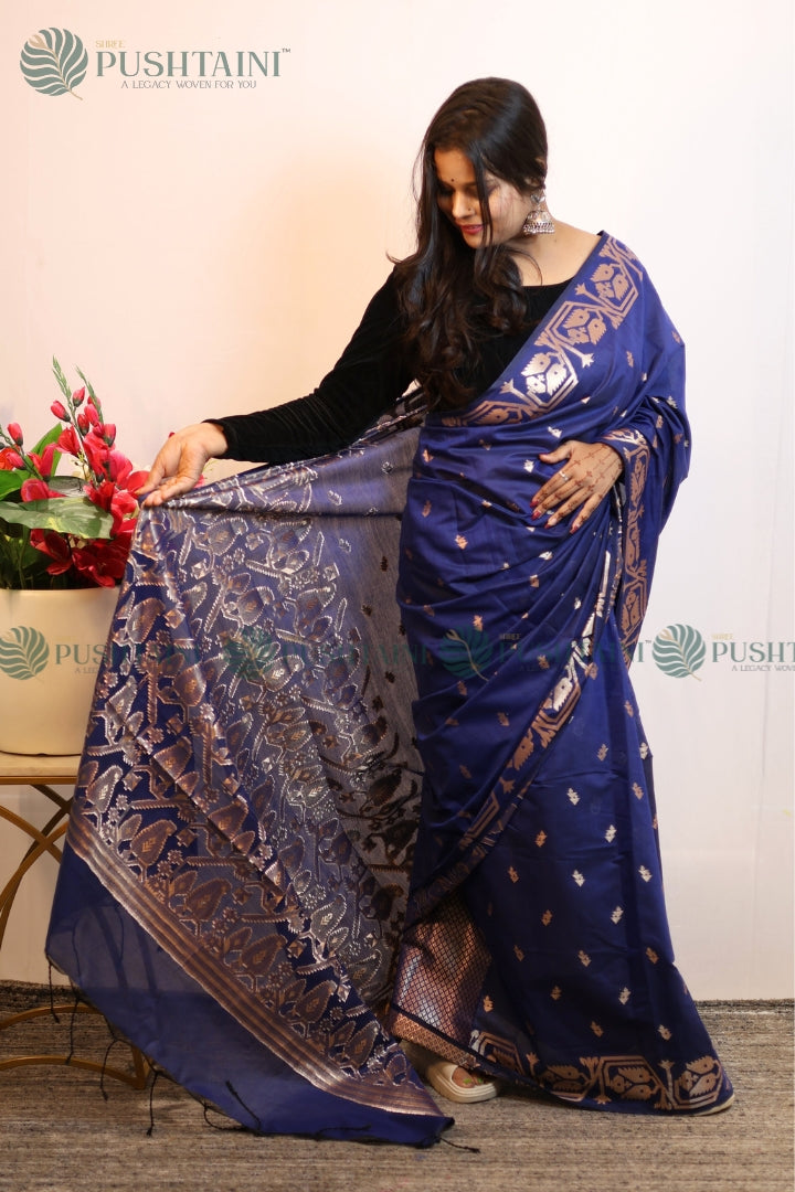Navy Blue Cotton Silk Fancy Saree