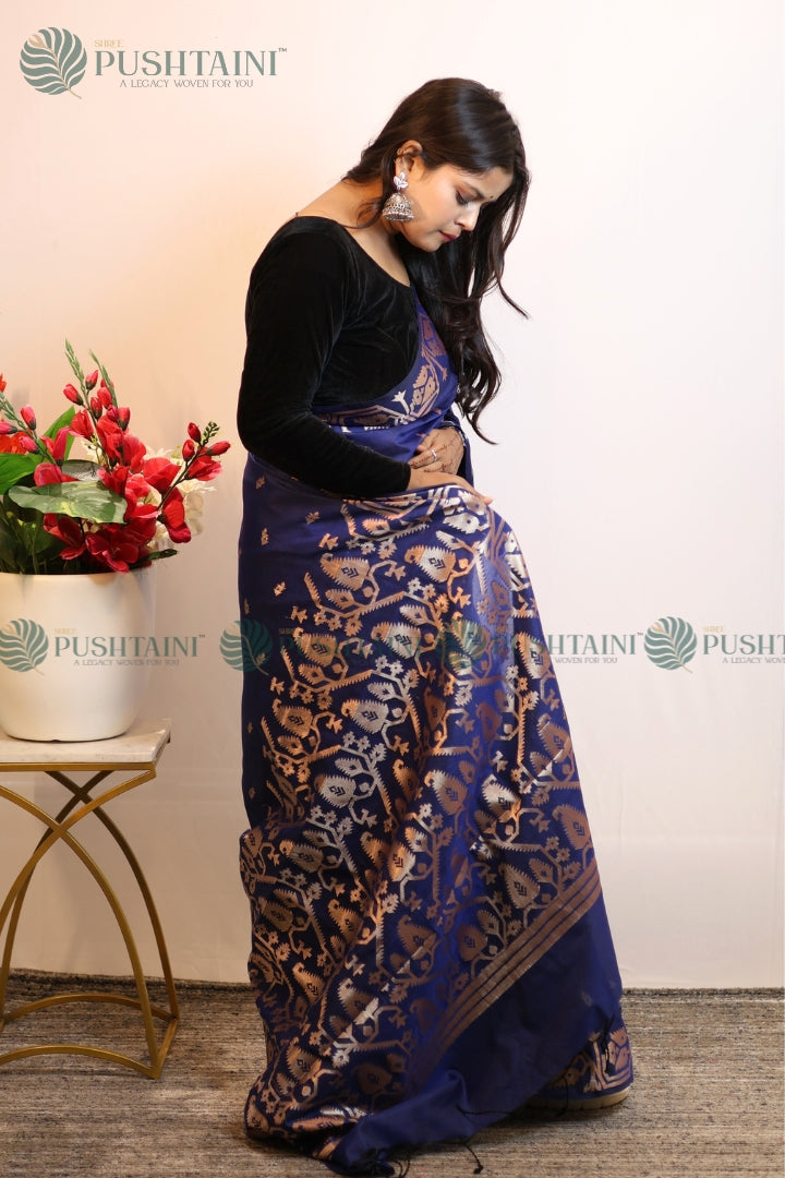 Navy Blue Cotton Silk Fancy Saree