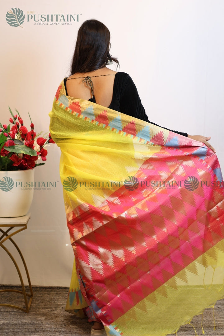 Yellow Colour Fancy Anchal Border Saree