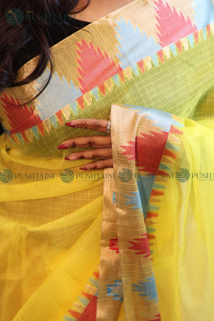 Yellow Colour Fancy Anchal Border Saree