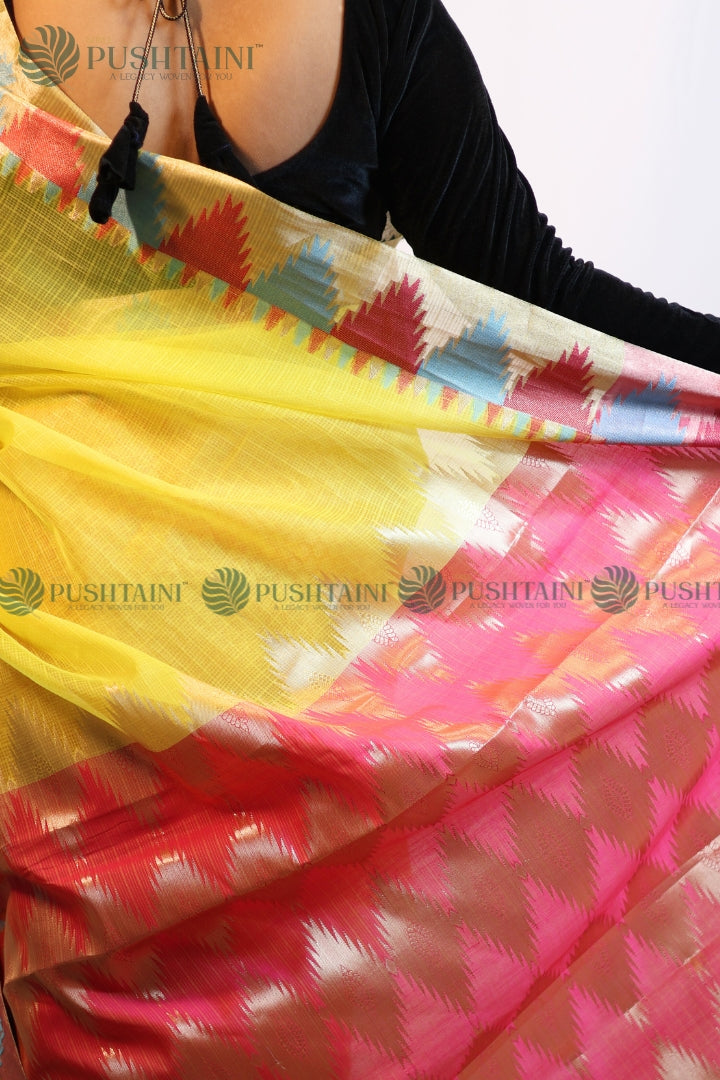 Yellow Colour Fancy Anchal Border Saree