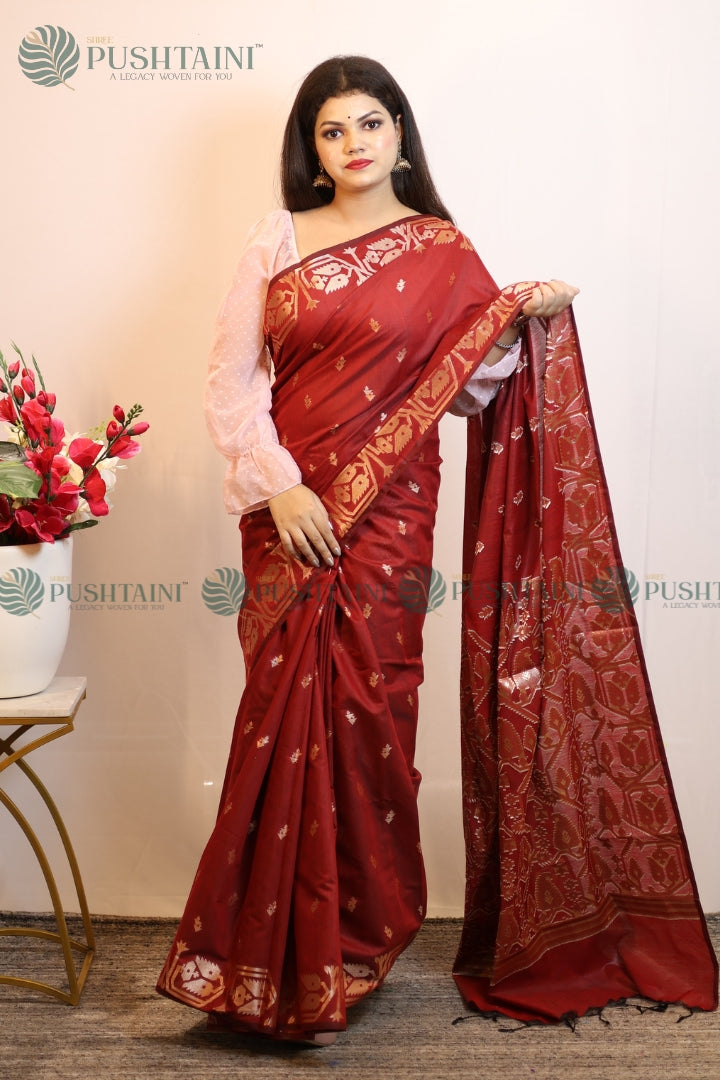 Maroon Cotton Silk Fancy Saree