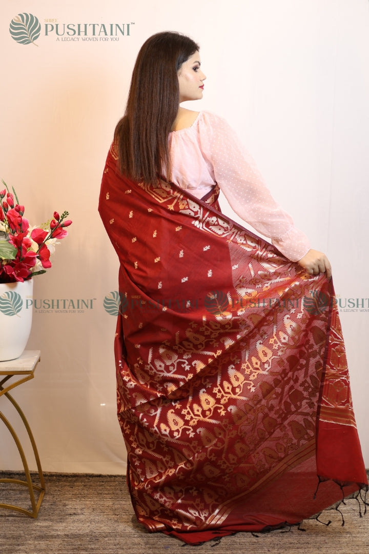 Maroon Cotton Silk Fancy Saree