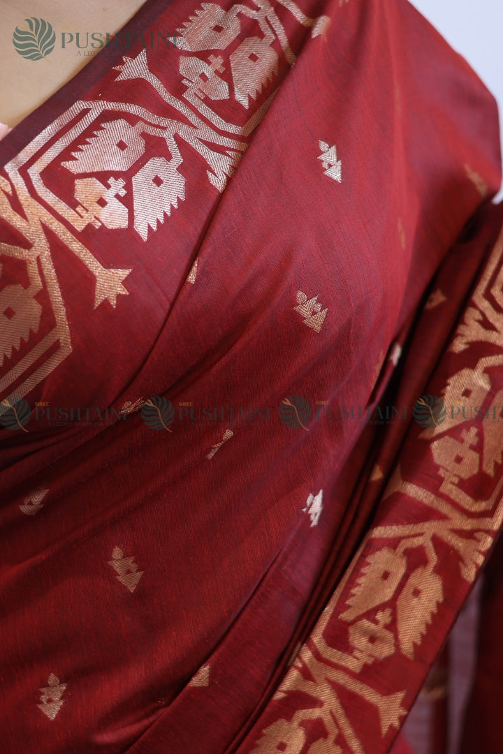 Maroon Cotton Silk Fancy Saree