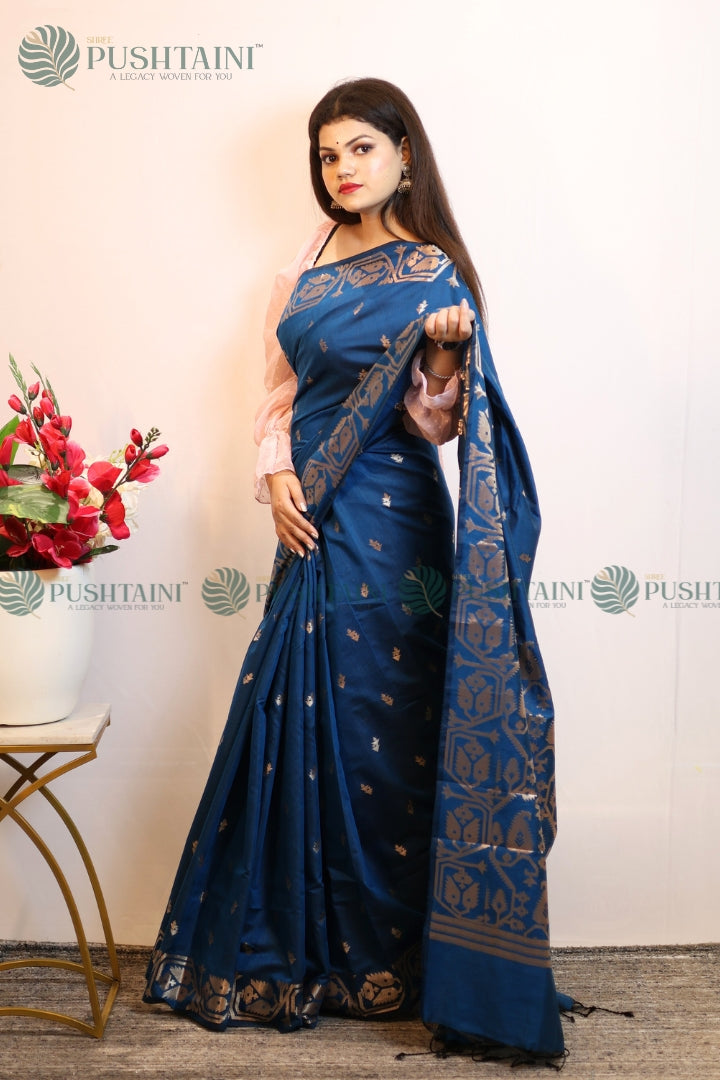 Blue Colour Cotton Silk Fancy Saree