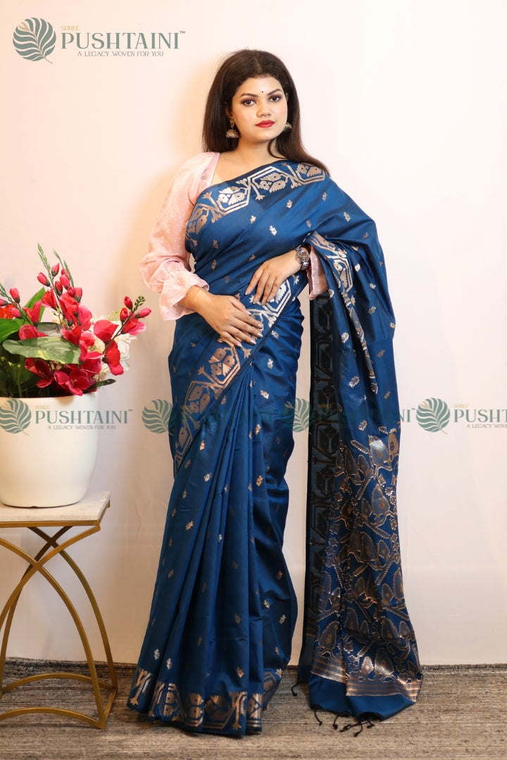 Blue Colour Cotton Silk Fancy Saree
