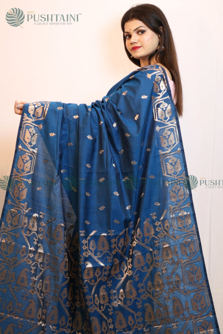 Blue Colour Cotton Silk Fancy Saree