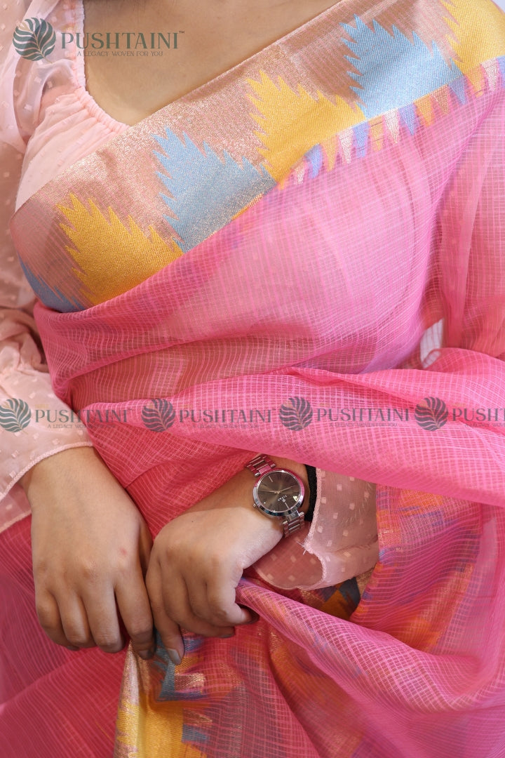 Pink Colour Fancy Anchal Border Saree