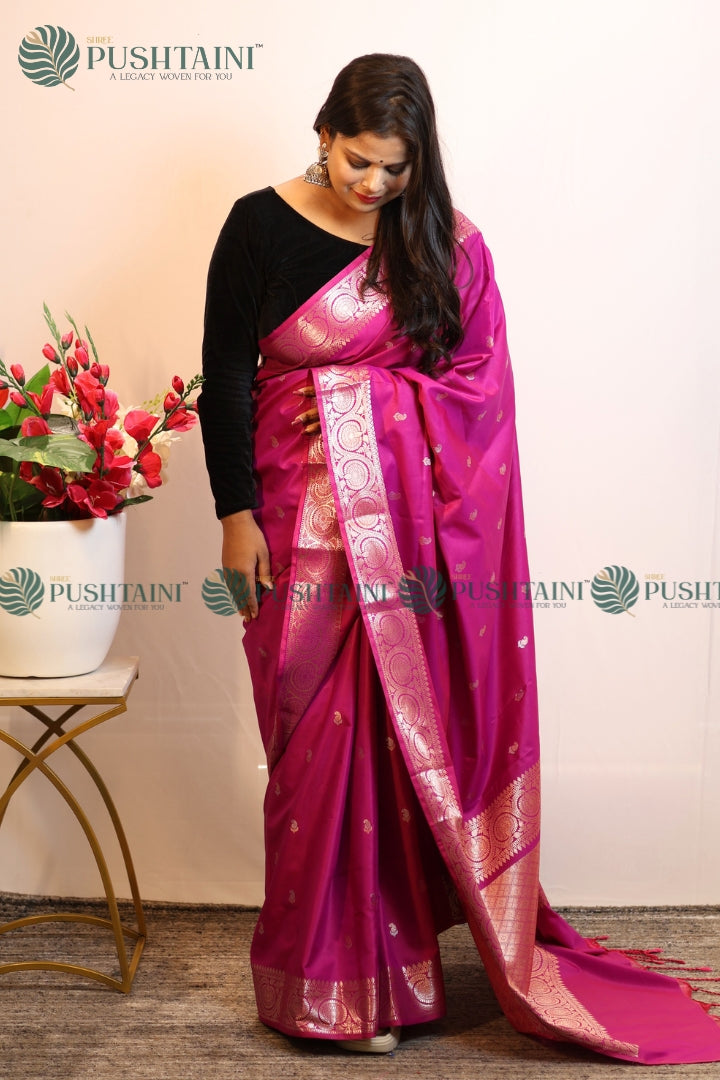 Rani Pink Art Silk Fancy Saree