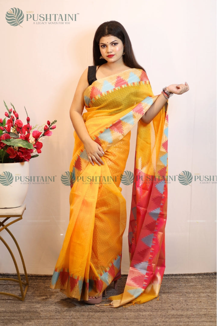 Golden Colour Fancy Anchal Border Saree