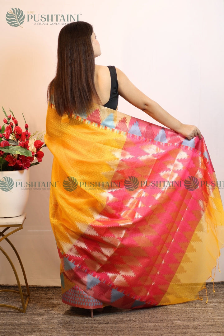 Golden Colour Fancy Anchal Border Saree