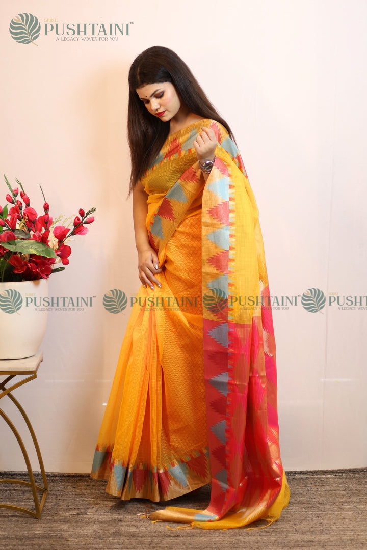 Golden Colour Fancy Anchal Border Saree