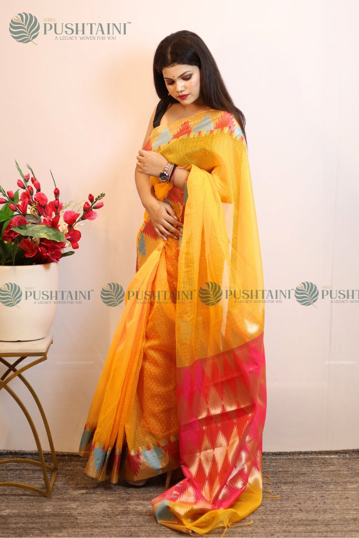 Golden Colour Fancy Anchal Border Saree