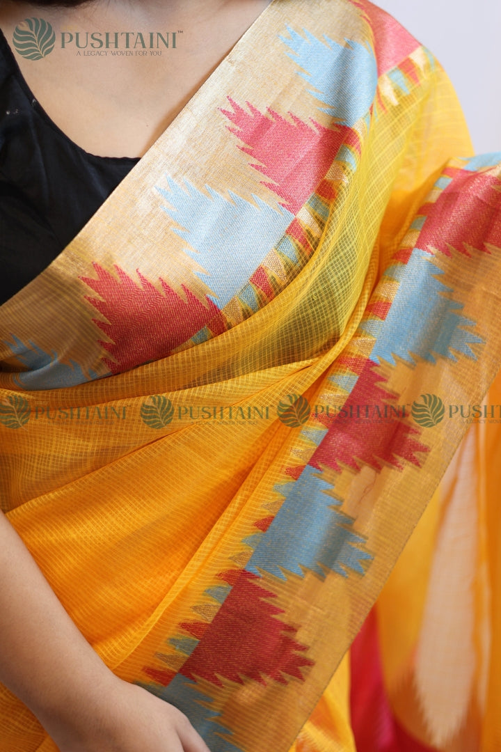 Golden Colour Fancy Anchal Border Saree