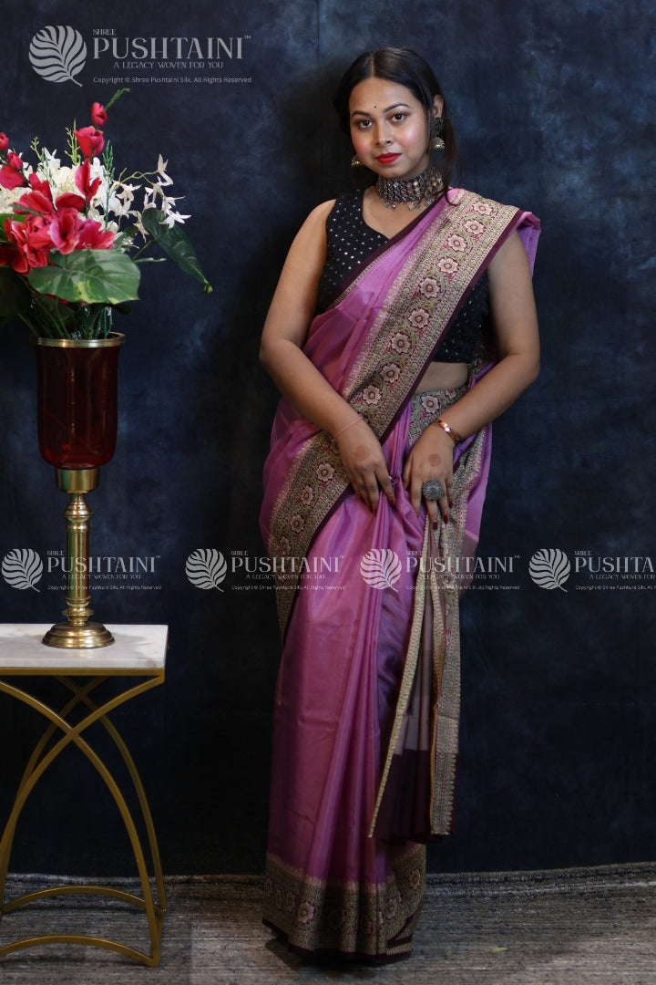 Magenta Colour Warm Silk Anchal Border Saree