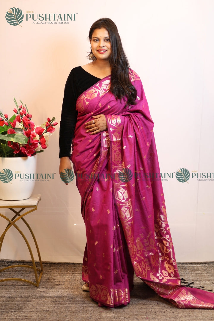Magenta colour Cotton Silk Fancy Saree