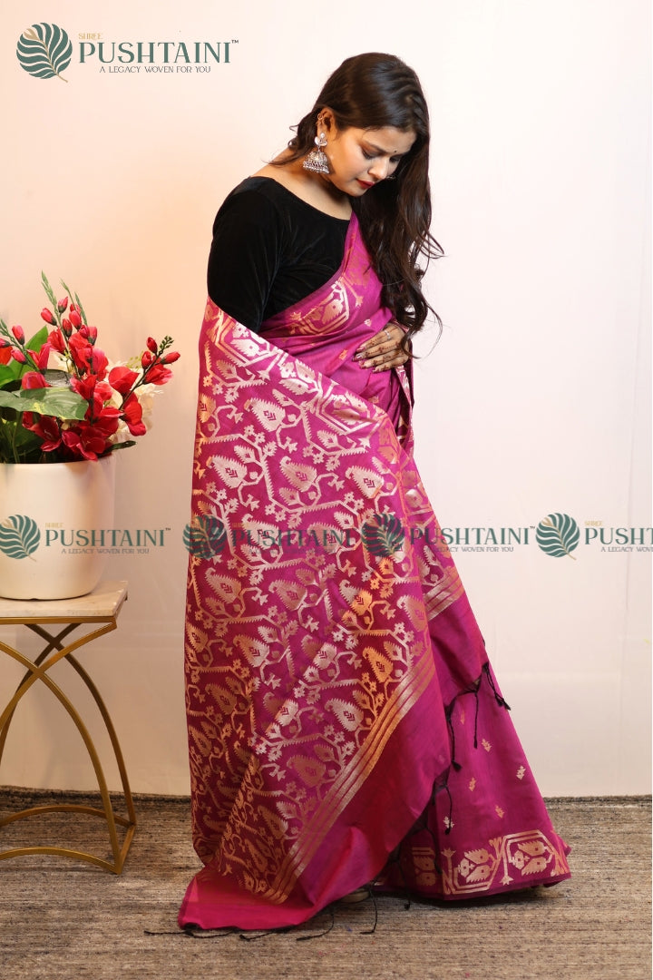 Magenta colour Cotton Silk Fancy Saree