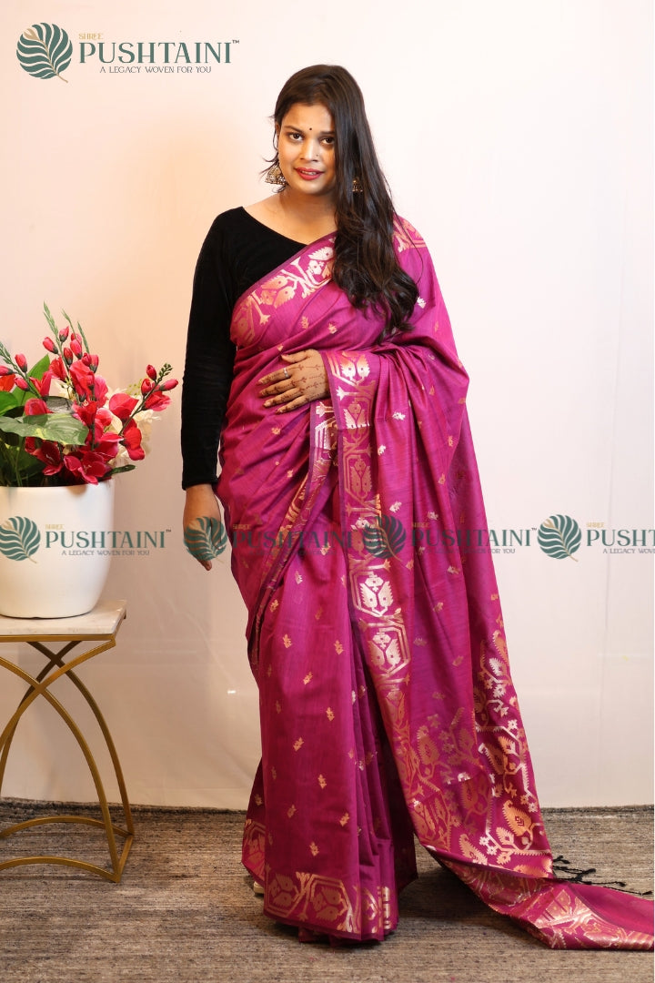 Magenta colour Cotton Silk Fancy Saree
