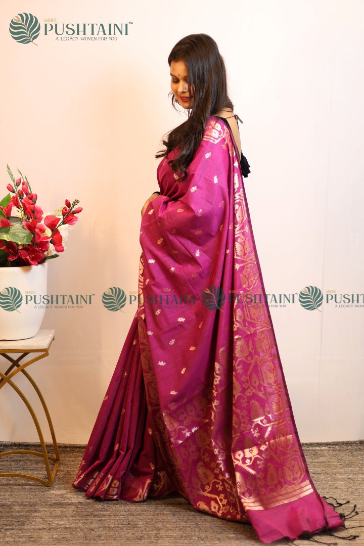 Magenta colour Cotton Silk Fancy Saree