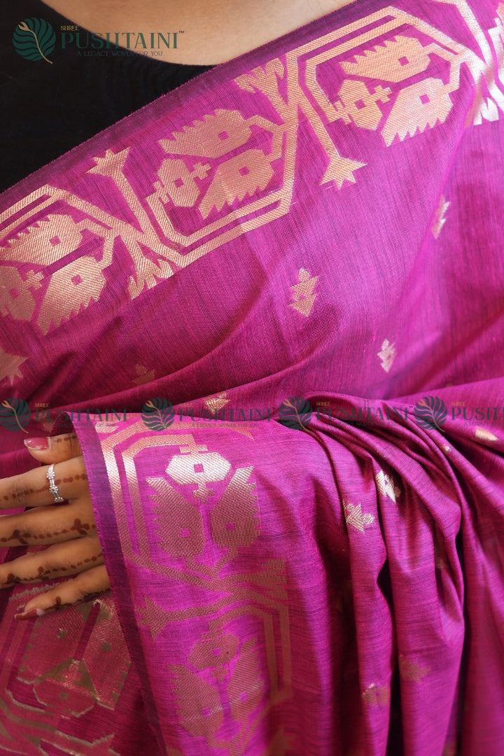 Magenta colour Cotton Silk Fancy Saree